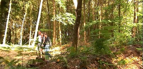  Walking tour in the woods with double cumshot in the mouth
